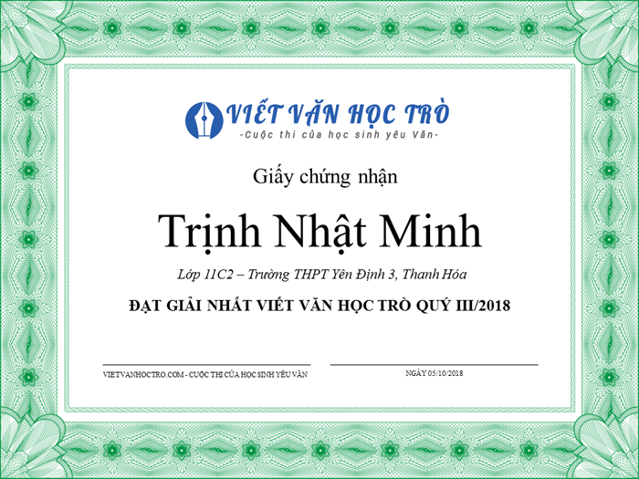 trinhnhatminh - Thông báo Kết quả cuộc thi Viết văn học trò quý III/2018